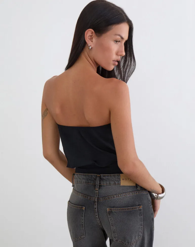 Hagar Top in Black with Pearl Button Trim