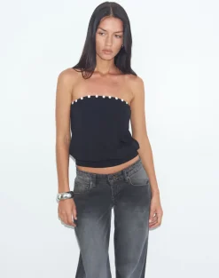 Hagar Top in Black with Pearl Button Trim