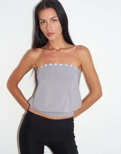 Hagar Top in Lilac Grey with Pearl Button Trim