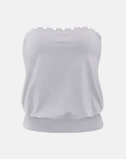Hagar Top in Lilac Grey with Pearl Button Trim