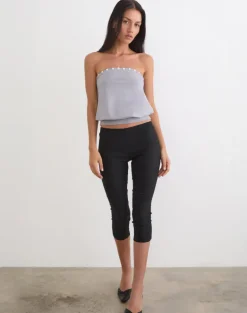 Hagar Top in Lilac Grey with Pearl Button Trim