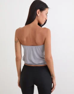 Hagar Top in Lilac Grey with Pearl Button Trim