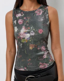 Hala Vest Top in Sequin Vintage Flower