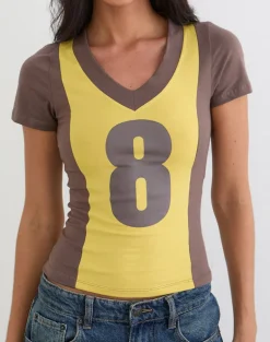 Haloda V Neck Top in Sunflower Coffee Quartz Combination