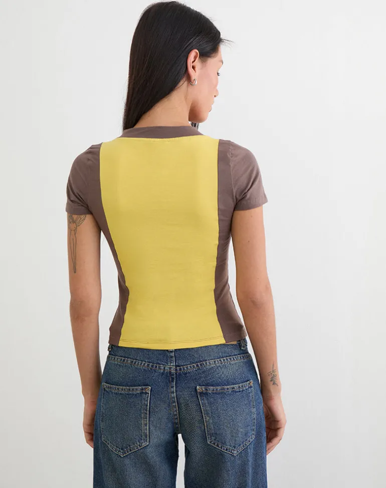Haloda V Neck Top in Sunflower Coffee Quartz Combination