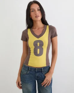 Haloda V Neck Top in Sunflower Coffee Quartz Combination