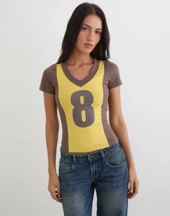 Haloda V Neck Top in Sunflower Coffee Quartz Combination