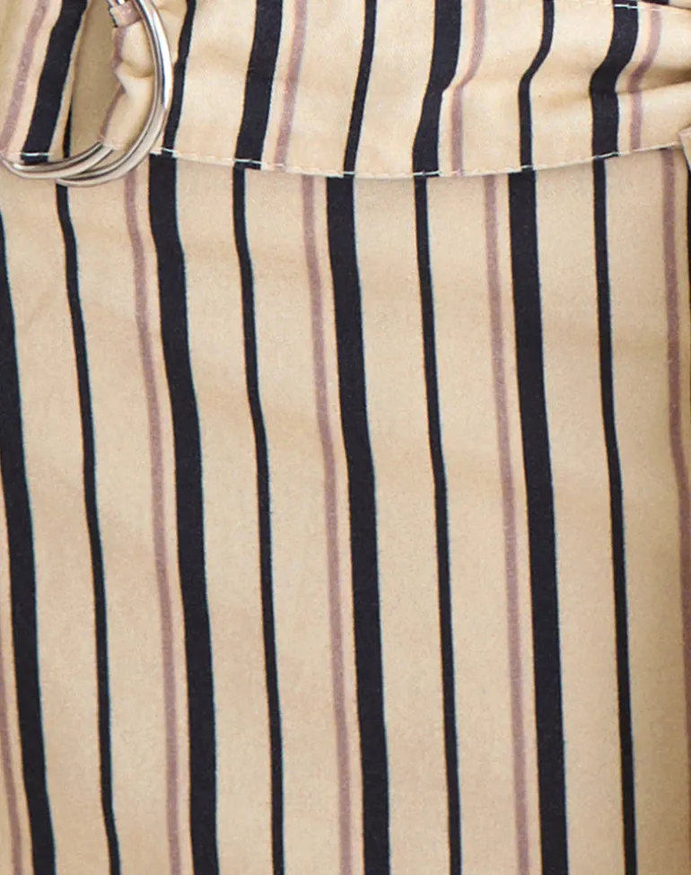 Halyra Short in Neutral Stripe Beige with Belt