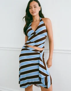 Haya Plunge Top in Retro Stripe Blue