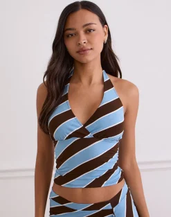Haya Plunge Top in Retro Stripe Blue