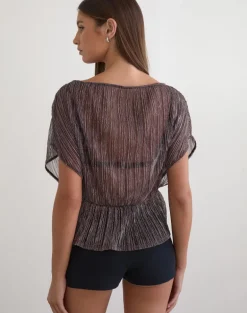 Hayba Drape Top in Plisse Brown