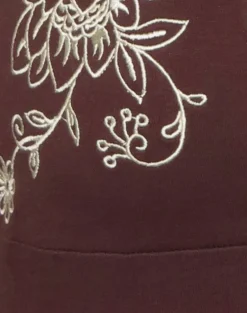 Hepzhi Mini Dress in Bitter Chocolate with Floral Embroidery