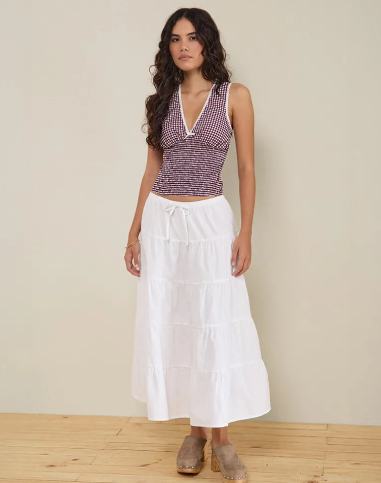 Hevalis Plunge Top in Mini Gingham Wine