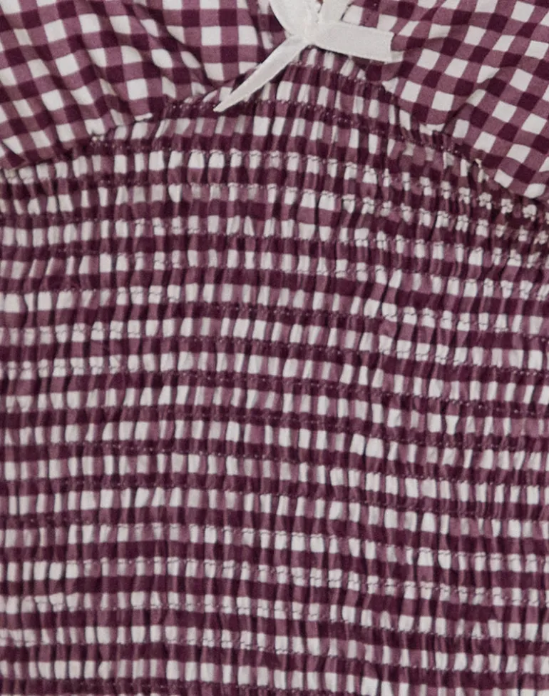 Hevalis Plunge Top in Mini Gingham Wine