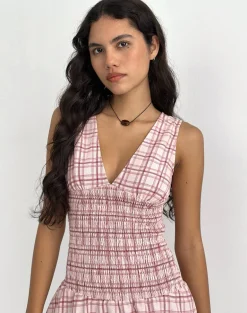Hevoria Mini Dress in Basic Tartan Pink