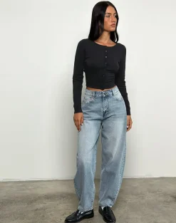 High Rise Barrel Jean in Blue