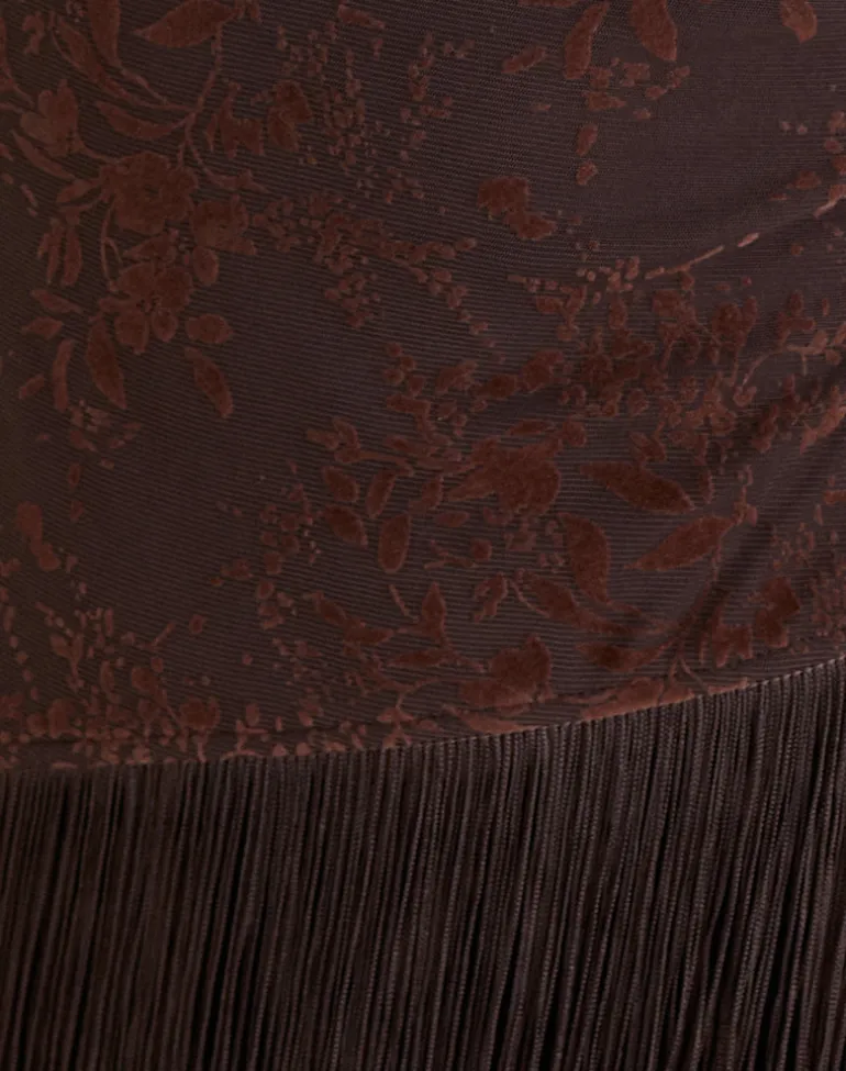 Hineco High Neck Top in Fine Leaf Flower Ganache