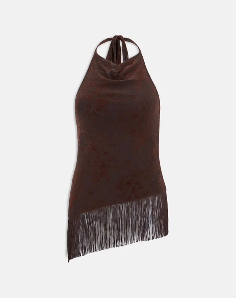 Hineco High Neck Top in Fine Leaf Flower Ganache