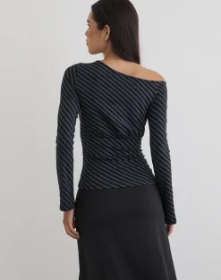 Hoang Slouch Top in Oblique Stripe Ocean Storm