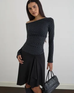 Hoang Slouch Top in Oblique Stripe Ocean Storm