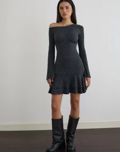 Hongsai Mini Dress in Oblique Stripe Ocean Storm