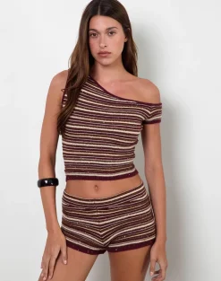 Husan Hot Pants in Shimmer Stripe Knit Rust