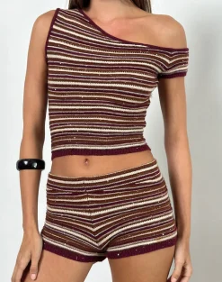 Husan Hot Pants in Shimmer Stripe Knit Rust