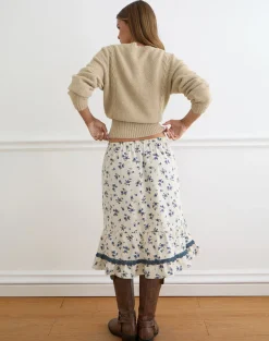 Ilaria Midi Skirt in Ditsy Leaf Rose Navy