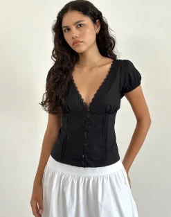 Ilias Corset Top in Poplin Black