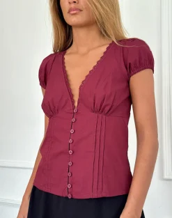 Ilias Corset Top in Poplin Burgundy