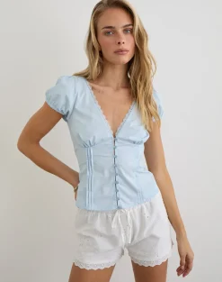 Ilias Corset Top in Poplin Ice Blue