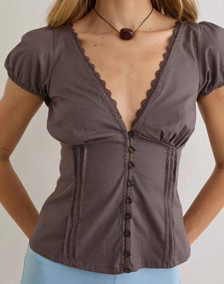 Ilias Corset Top in Poplin Peppercorn