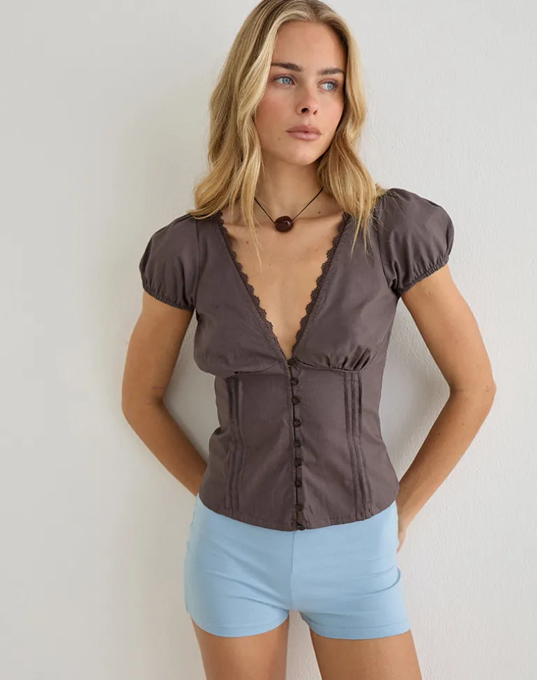 Ilias Corset Top in Poplin Peppercorn
