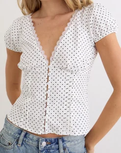 Ilias Corset Top in White with Micro Polka Black