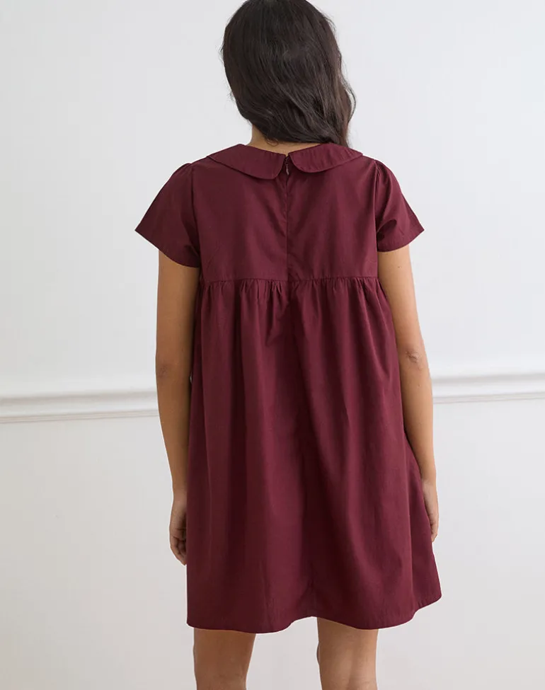 Imiraty Babydoll Mini Dress in Poplin Maroon