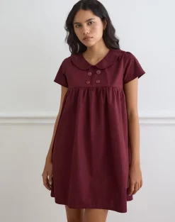 Imiraty Babydoll Mini Dress in Poplin Maroon