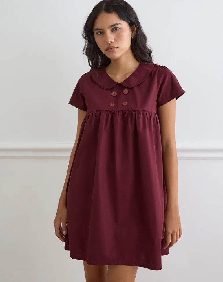 Imiraty Babydoll Mini Dress in Poplin Maroon