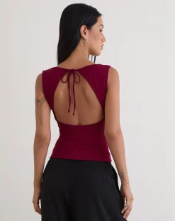 Imrie Open Back Top in Rayon Jersey Burgundy