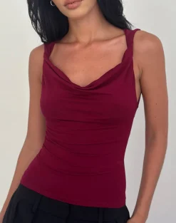 Imrie Open Back Top in Rayon Jersey Burgundy