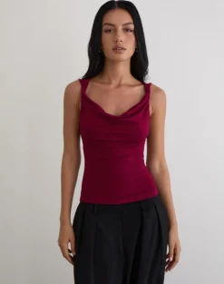 Imrie Open Back Top in Rayon Jersey Burgundy