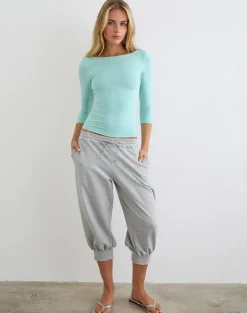 Ione Quarter Sleeve Top in Aqua