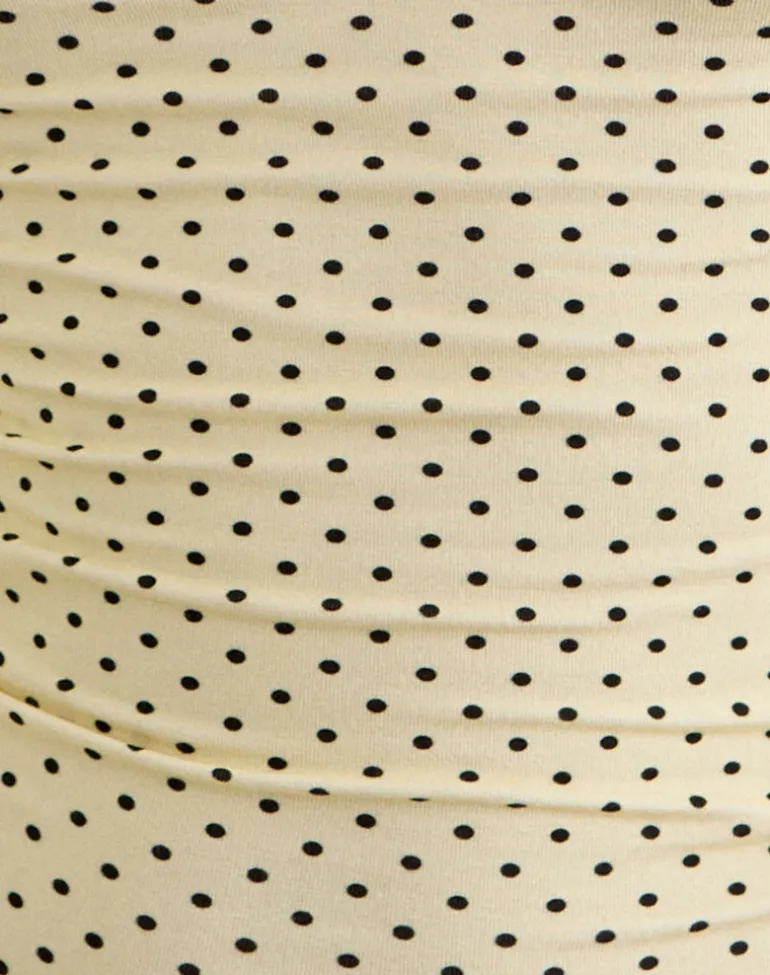 Ione Quarter Sleeve Top in Butter Yellow with Micro Polka Dots