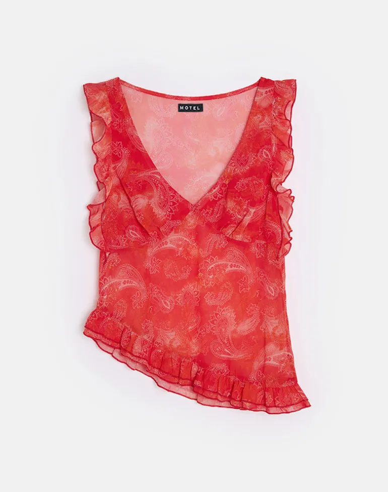Iravela Asym Top in Paisley Chiffon Red