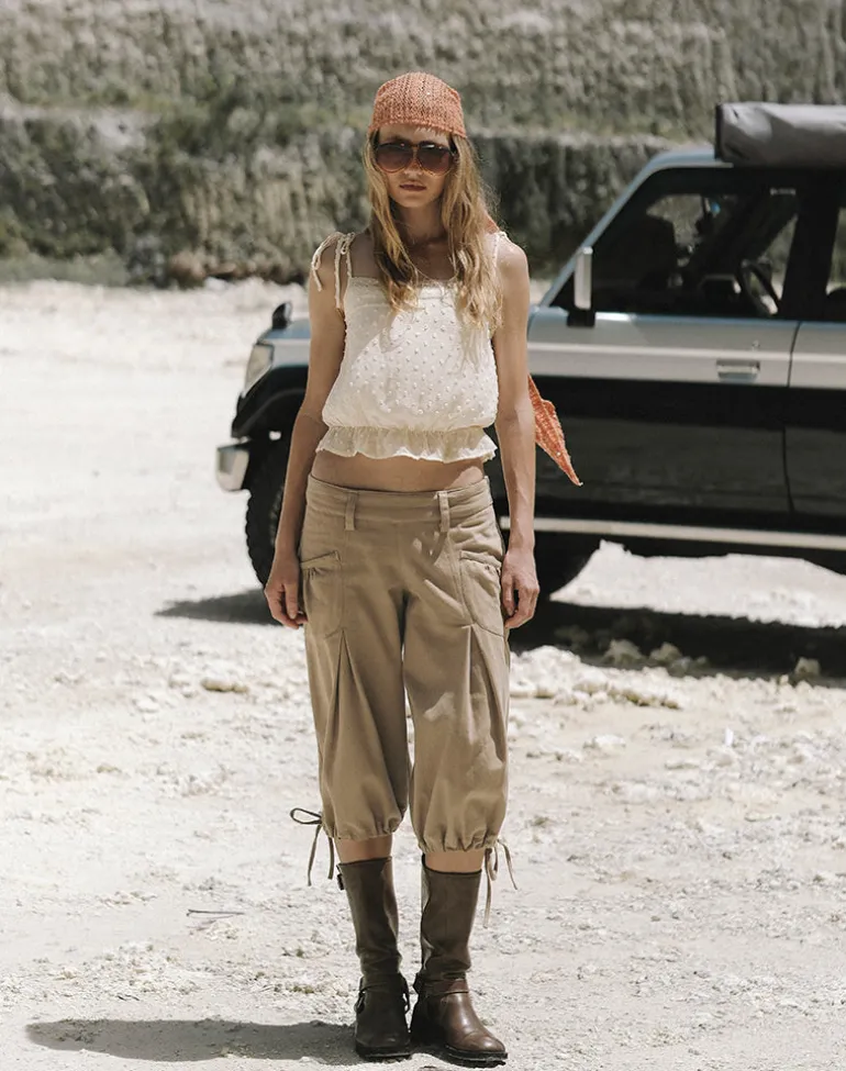 Iria Cargo Capri Trouser in Twill Khaki