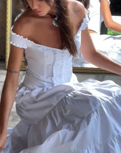 Izumi Tiered Midi Skirt in Poplin White