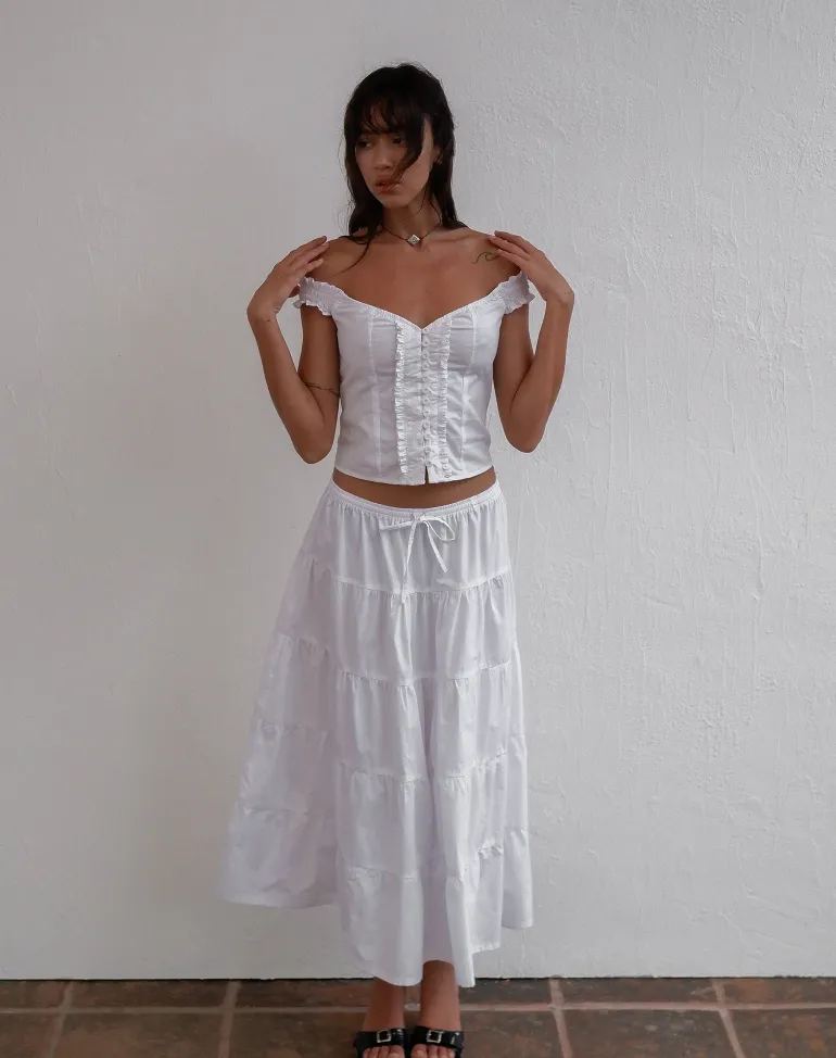 Izumi Tiered Midi Skirt in Poplin White