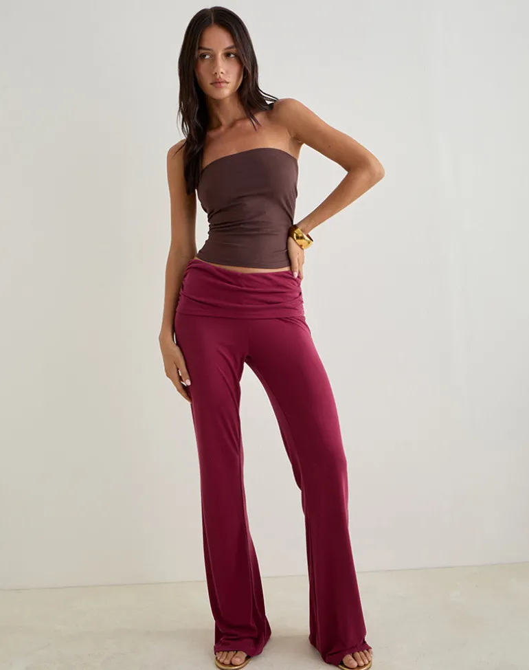 Jacita Low Rise Trousers in Cupro Burgundy