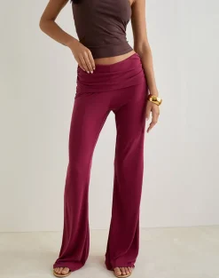 Jacita Low Rise Trousers in Cupro Burgundy