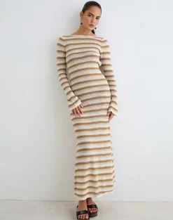 Jadie Long Sleeve Maxi Dress in Knit Tonal Stripe