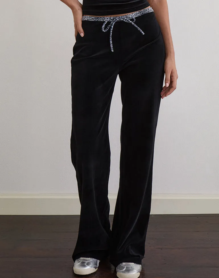 Jalani Trouser in Black with Leopard Binding